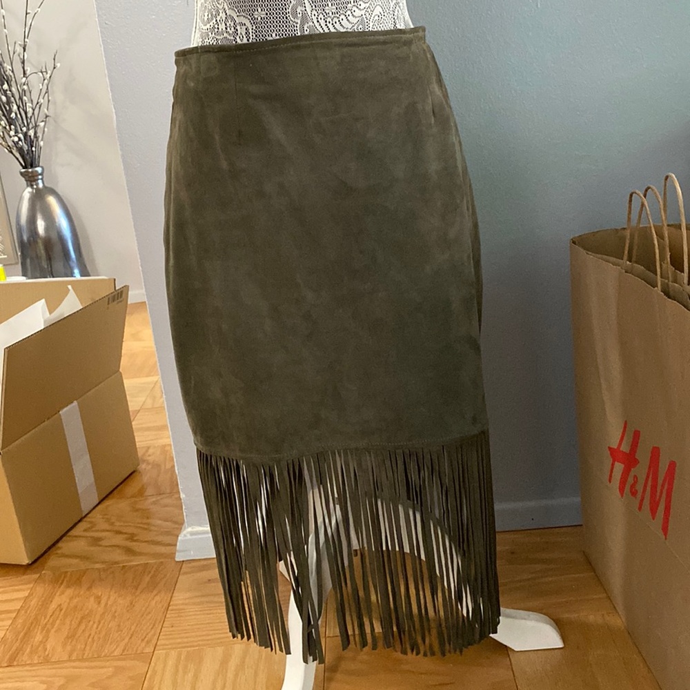 Suede Fringe Skirt
